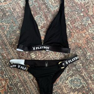 PLAYBOY Black Bikini with Logo Bands